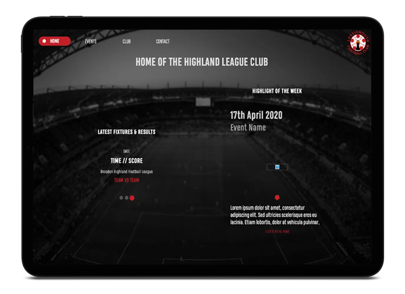 Lossiemouth FC Tablet View